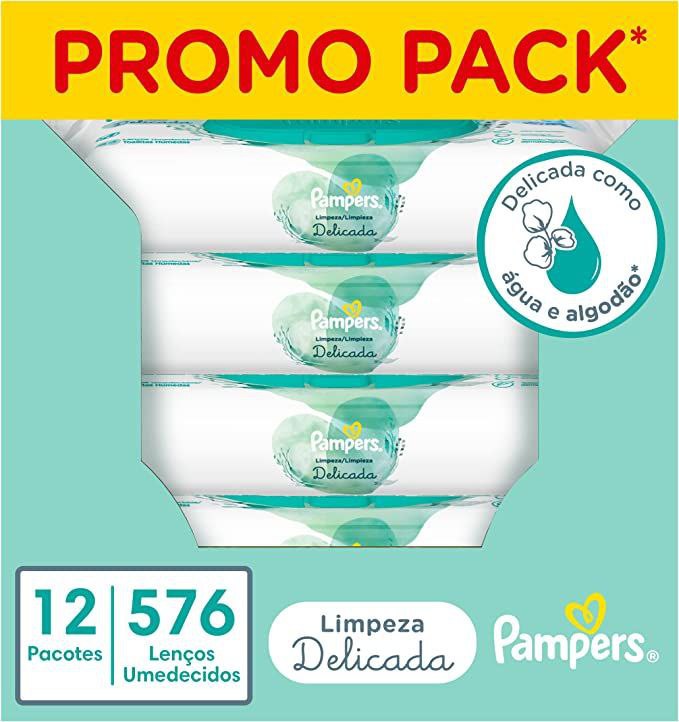 Pampers Limpeza Delicada Lenços Umedecidos 576 unidades 12 pacotes
