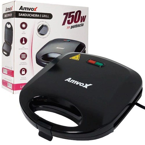 Sanduicheira Amvox AMS 370 Preta 750W - Antiaderente *