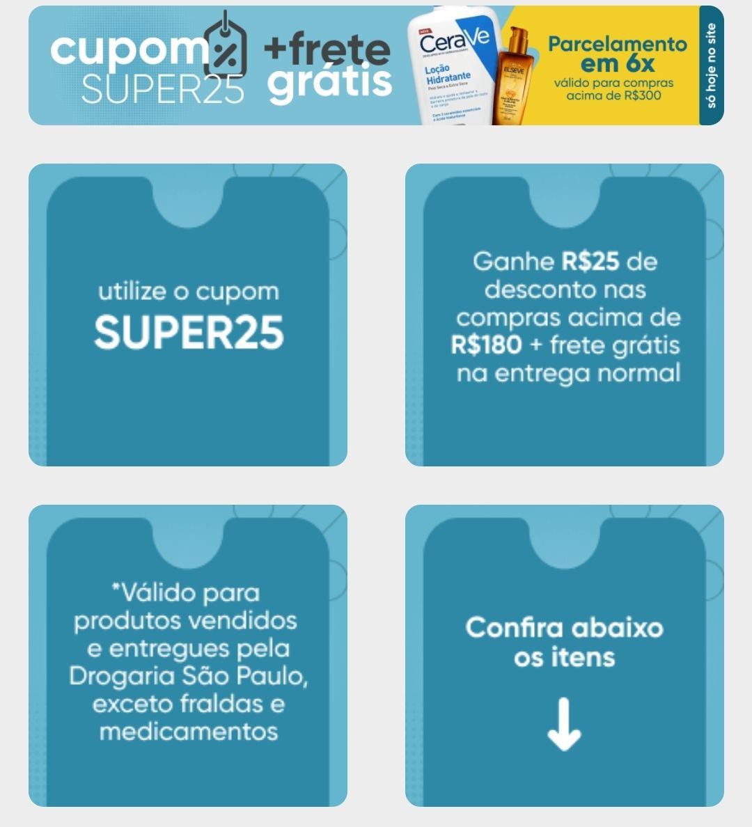 Seleção de Produtos com desconto, usando o cupom SUPER25