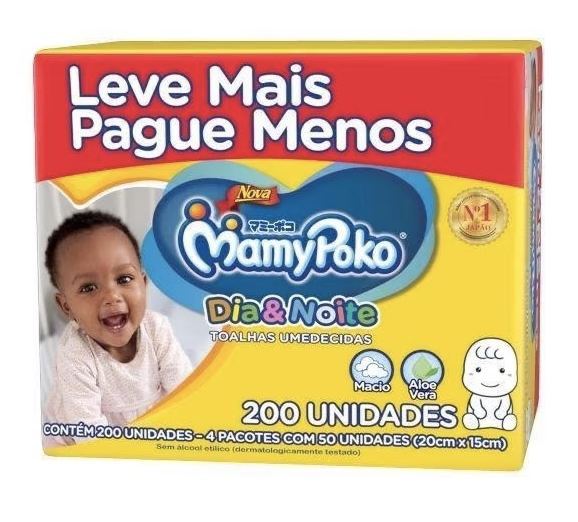 Toalhas Umedecidas Mamypoko Dia e Noite - Embalagem com 200 Unidades