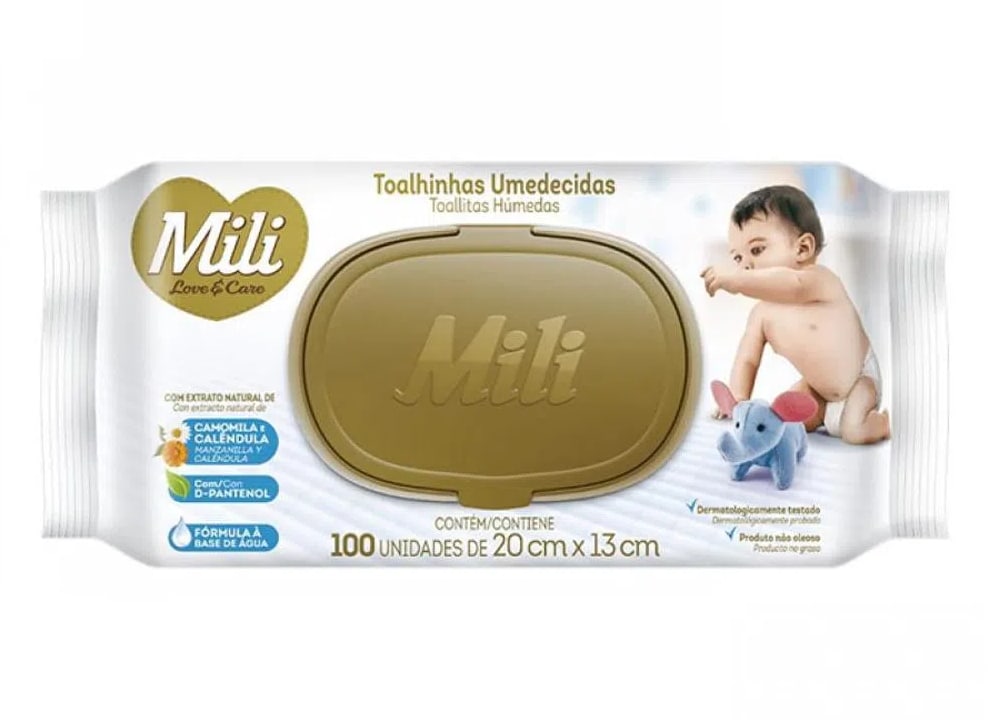 Toalhinhas Umedecidas Mili Love e Care 100 unidades