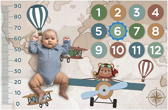 Baby Deluxe Tapete Cenario Foto Bebe Mesversario Aviador Ursinho, Bege, Único