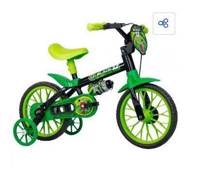 Bicicleta Infantil Aro 12 Nathor Cairu Black 12 com Rodinhas Laterais