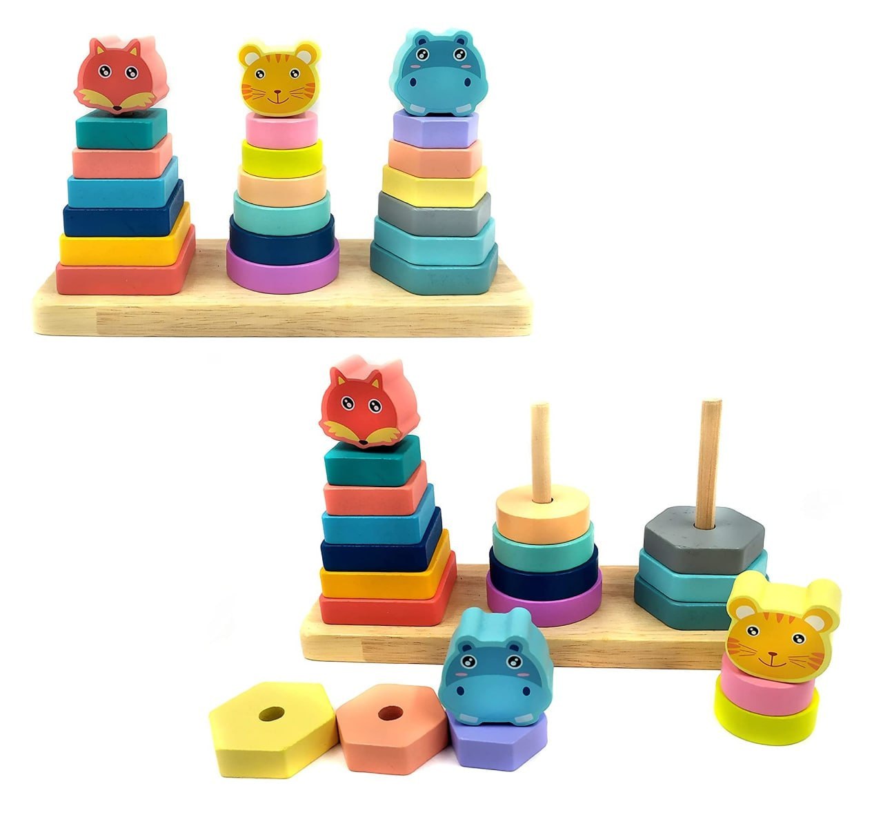 Brinquedo Educativo Pirâmides Encaixar Bichinhos 22 Peças