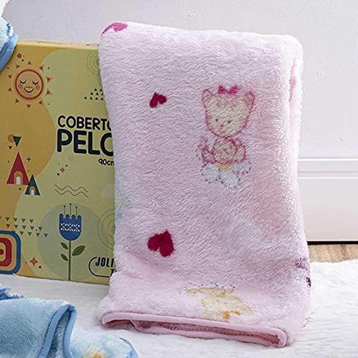 Cobertor Bebê Infantil Jolitex Pelo Alto 0,90x1,10m Patinha Rosa