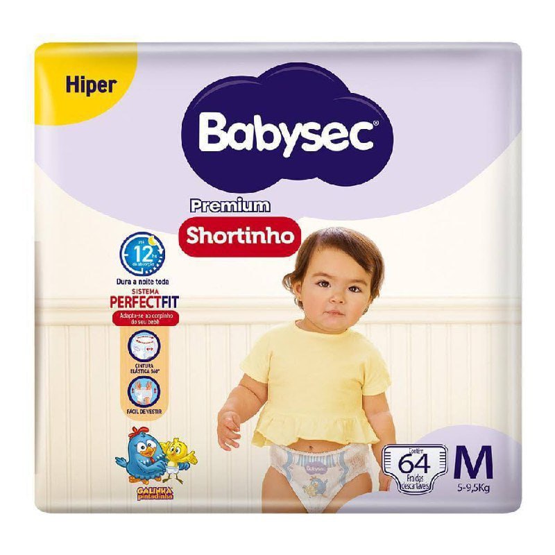 Fralda Babysec Galinha Pintadinha Pants Hiper M 64 Unids (Fralda Roupinha)
