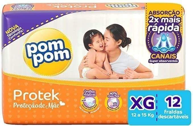 Fralda, Pom Pom, Protek Proteção de Mãe, Laranja, XG, Jumbinho, Pacote de 12
