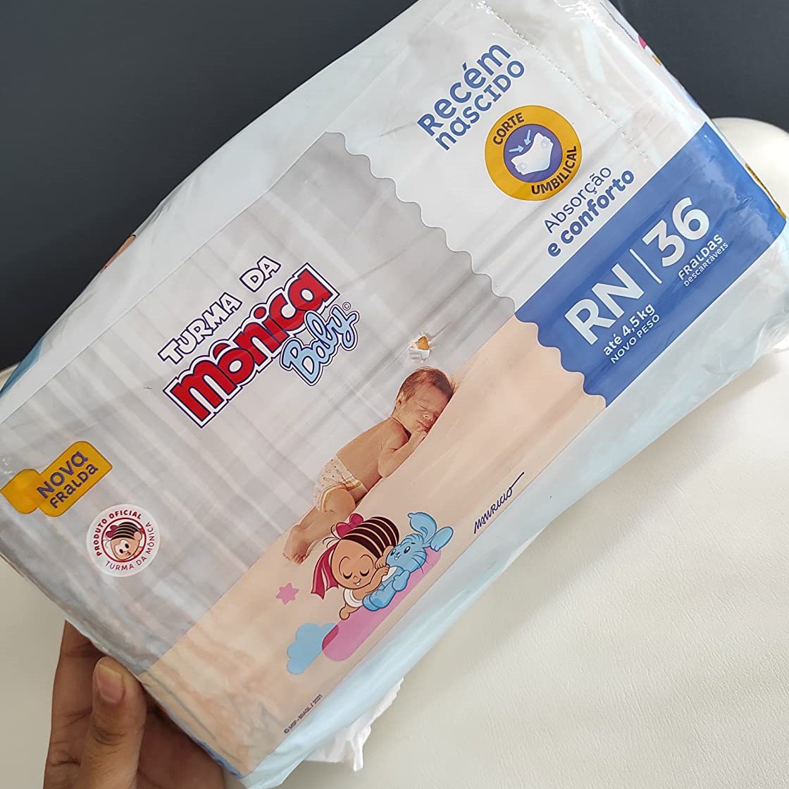 Fralda Turma da Monica Baby Jumbo Recém-Nascido RN 36 Unidades, Turma da Mônica Baby, Azul, RN