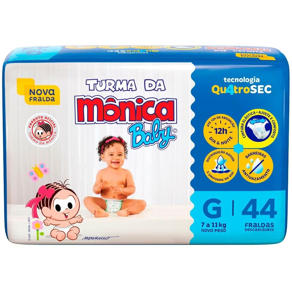 Fralda Turma da Mônica Baby Mega G - 44 Unidades