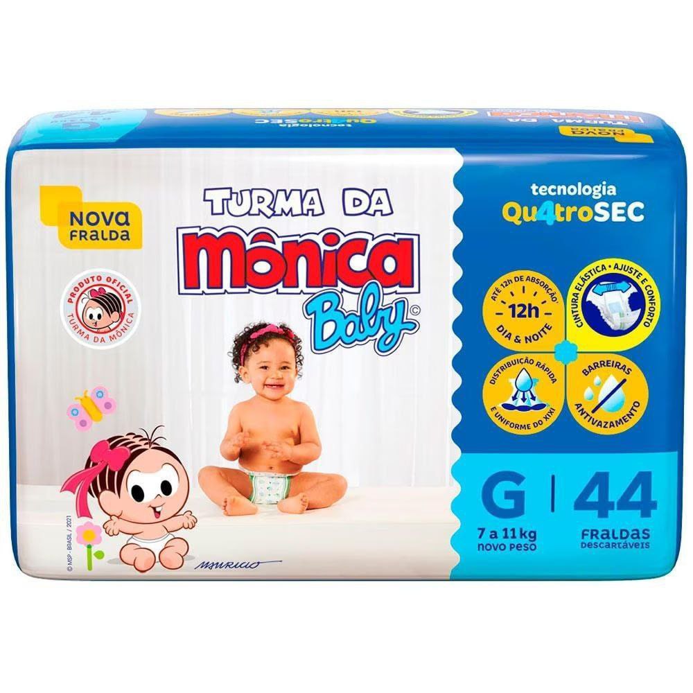 Fralda Turma da Mônica Baby Mega G - 44 Unidades