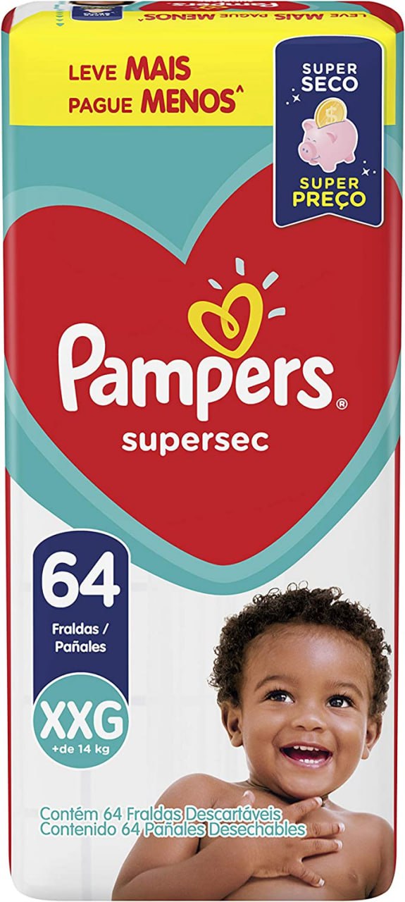 Fraldas Pampers Supersec XXG 64 Unidades