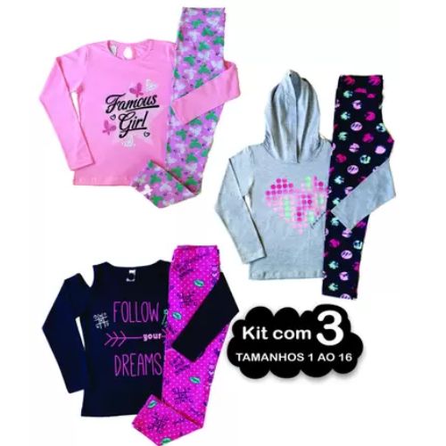 Kit 3 Conjunto Infantil Juvenil de frio inverno Cotom Roupa Criança 1 ao 16 - Canoah Confecção