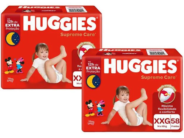 Kit Fralda Huggies Supreme Care Tam. XXG - 14 até 18kg 116 Unidades