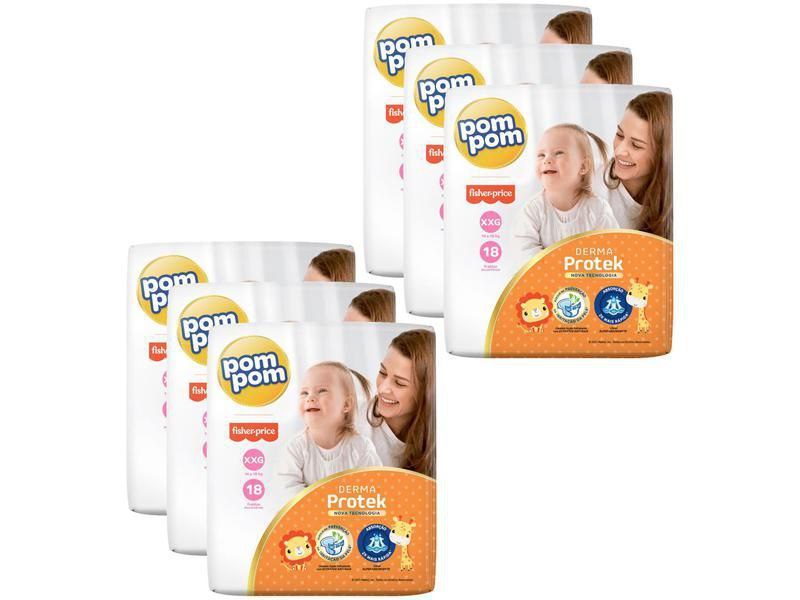Kit Fralda Pom Pom Fisher-Price Derma Protek XXG 108 Unidades