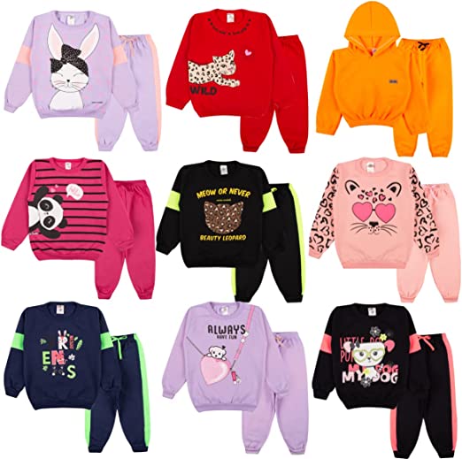 Kit Sortido 6 Peças de Roupas Feminino Infantil Inverno – 3 blusas casacos + 3 calças de 1 ao 10 – Kit 3 Conjuntos Moletom Infantil Menina Inverno com Calça e Casaco