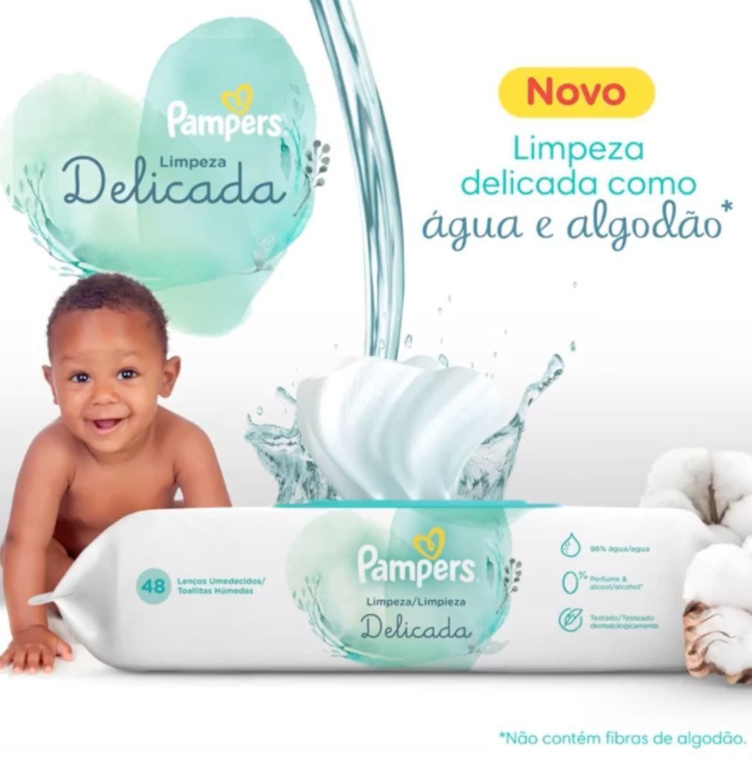 Lenços Umedecidos Pampers Limpeza Delicada Com 48 Unidades