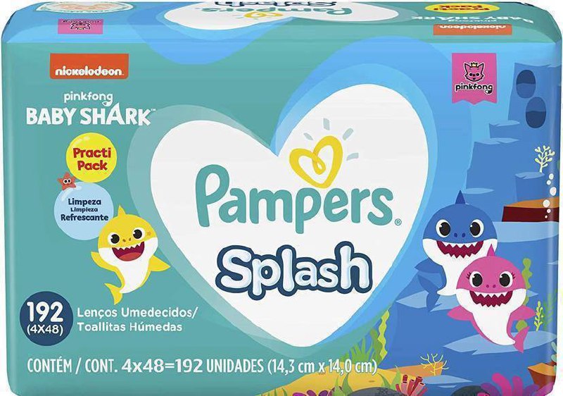Lenços Umedecidos Pampers Splashers Baby Shark 192 Unidades