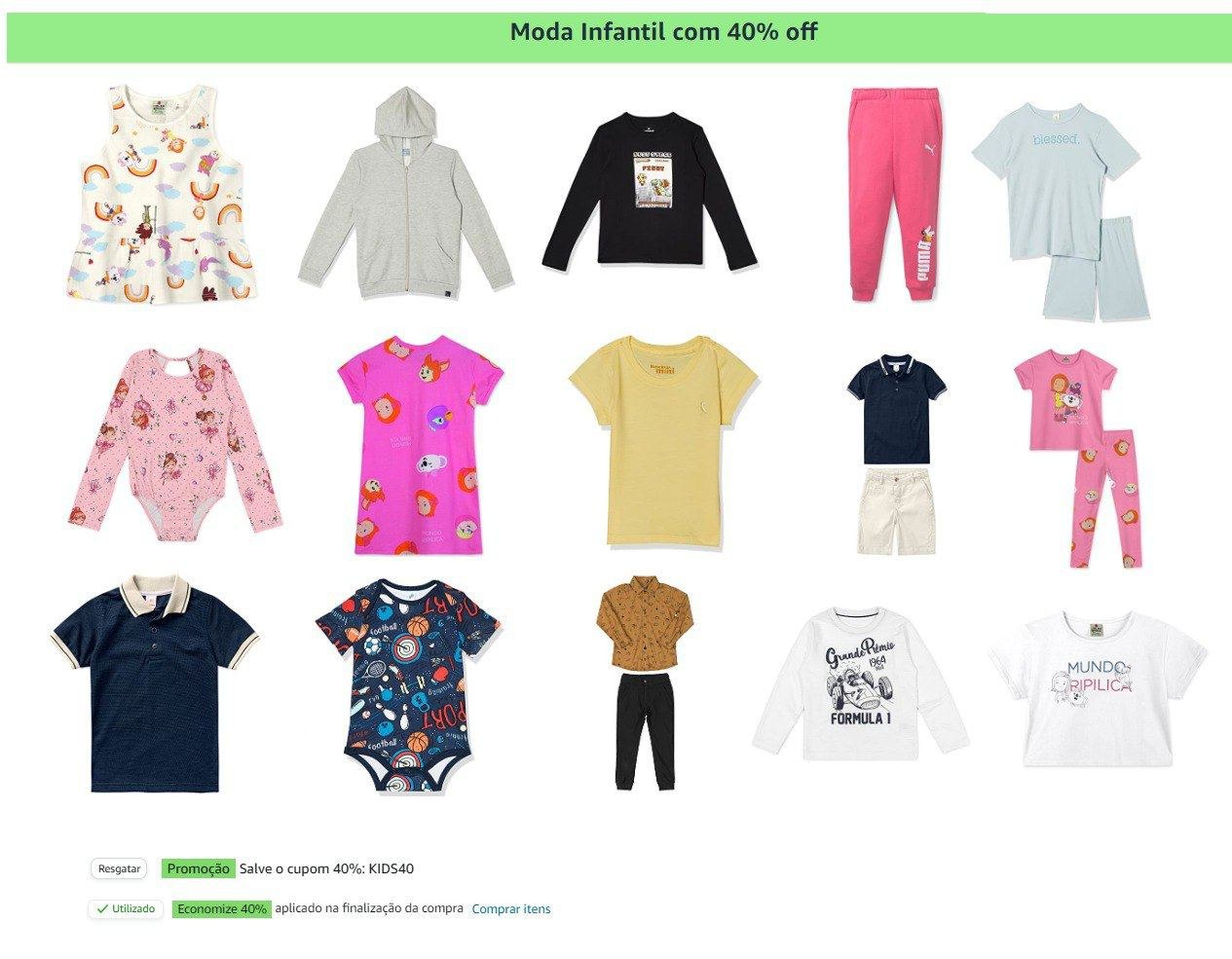 Moda Infantil com 40% OFF