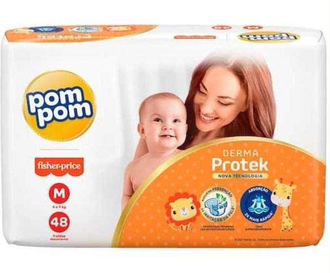Fralda Pom Pom Derma Protek M - 48 Unidades