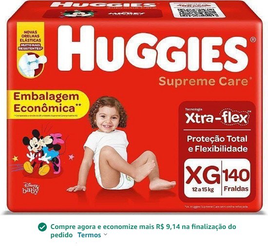 HUGGIES Fralda Supreme Care XG - 140 fraldas, Cor: Vermelho