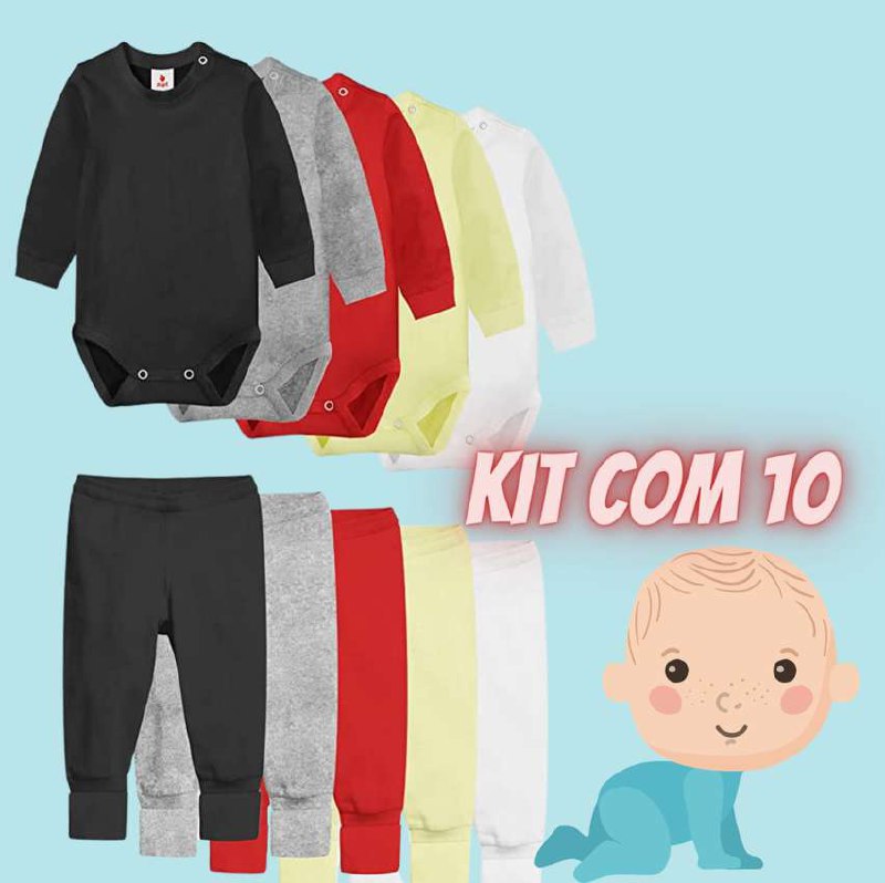 Kit 10 Peças Body e Calça Longo, Zupt Baby, Unissex