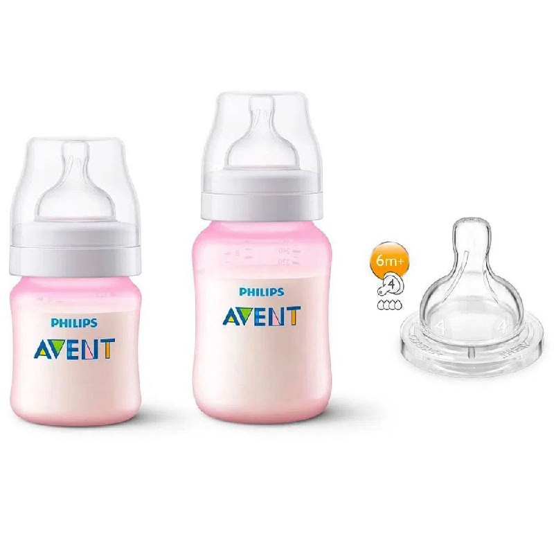 Kit Mamadeiras Philips Avent Anti-Colic 125ml e 260ml + Bico Extra - Rosa