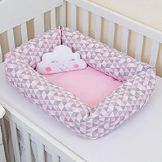 Ninho Redutor De Berço Quadrado Triangle Rosa Nuvem Feliz