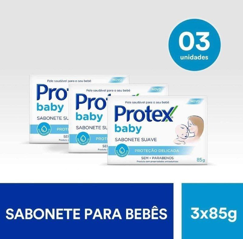 Sabonete em Barra Para Bebê Protex Baby Delicate Care 85G - 3 Unidades