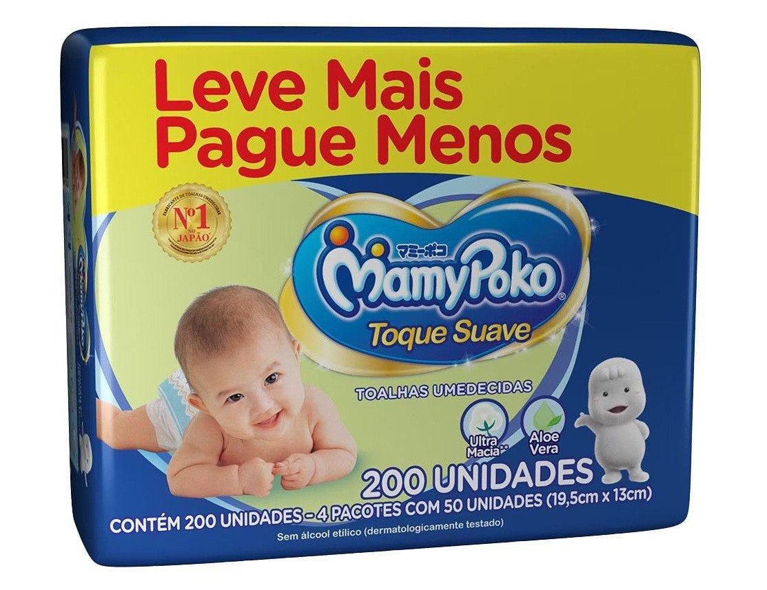 Toalha Umedecida MamyPoko Toque Suave - 200 Unidades