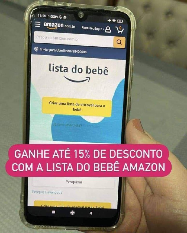 A Lista do bebê da Amazon oferece um desconto em itens para Bebês de 10% em cima dos itens que você criou.