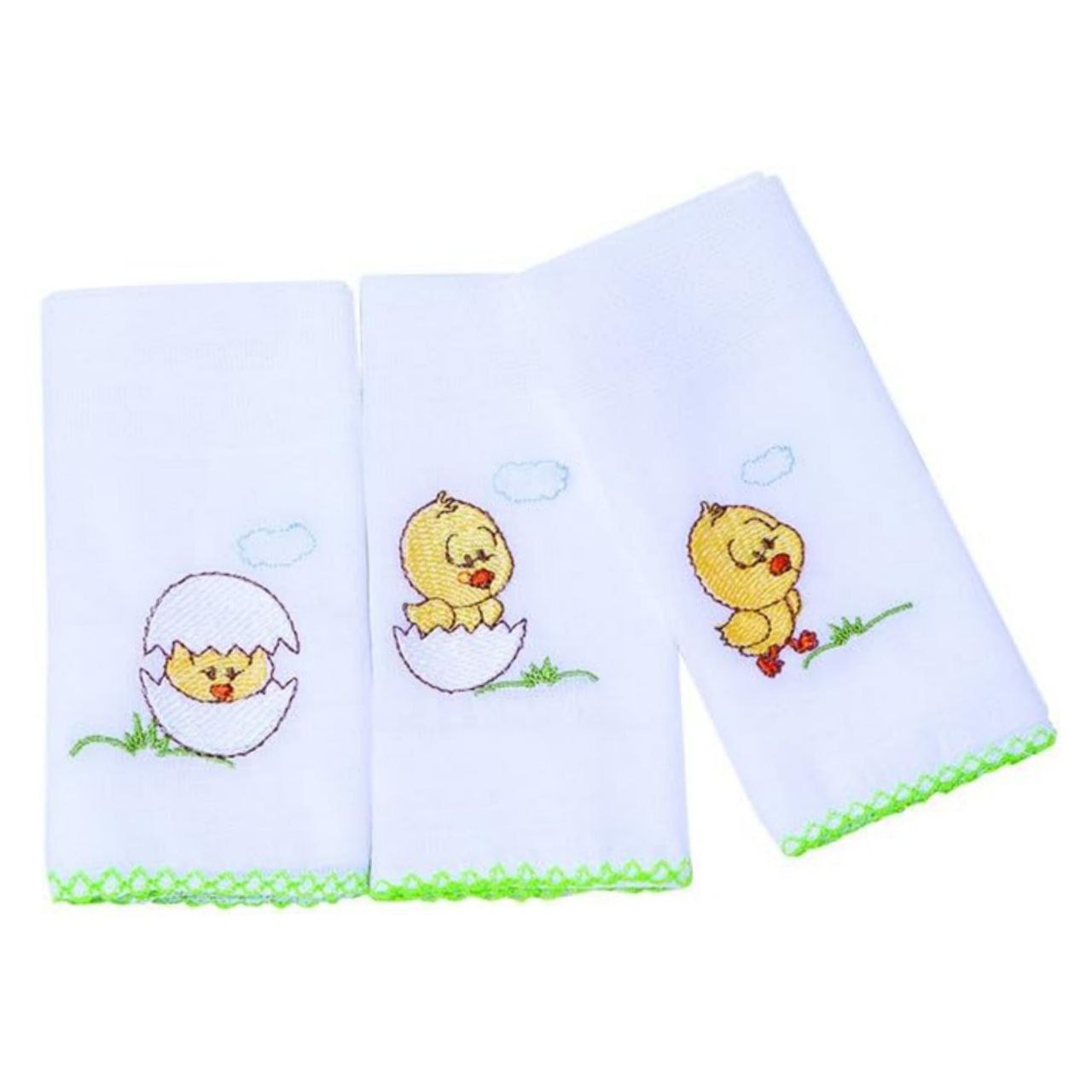 Babete Zinha Bordada, Papi Textil, Verde Passarinho, 32x32Cm