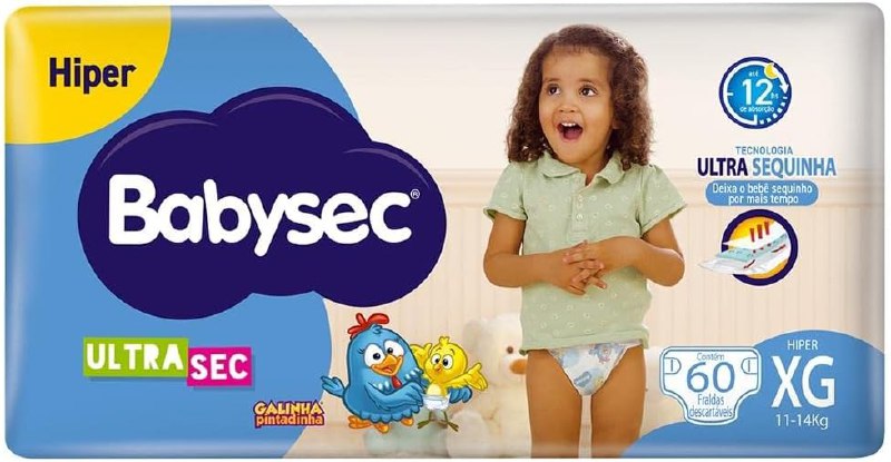 Fralda Babysec Ultrasec Galinha Pintadinha, Azul, XG, 60 unidades