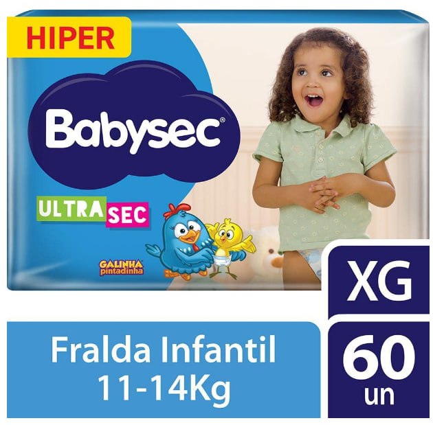 Fralda Babysec Ultrasec Galinha Pintadinha, Azul, XG, 60 unidades