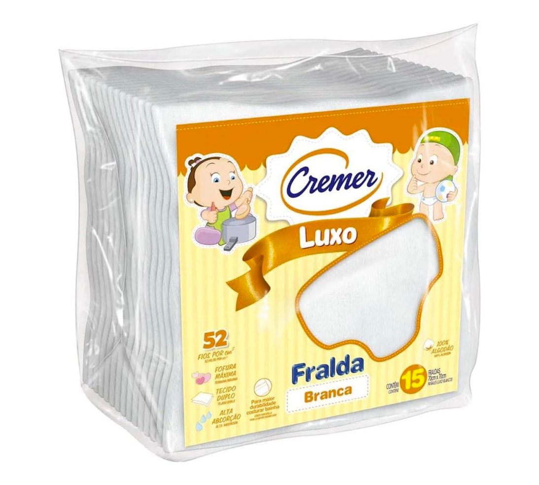 Fralda Luxo Branca Pacote com 15, Cremer