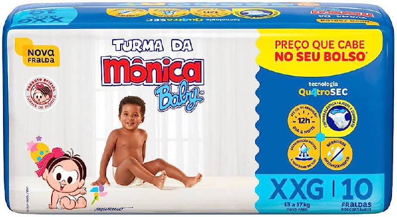 Fralda Turma da Mônica Baby Jumbinho XXG 10 Unidades