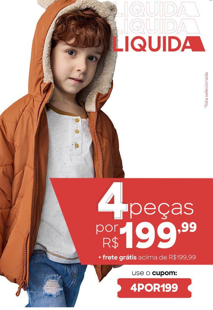 KIDS - 4 peças por R$199,99 + frete grátis!