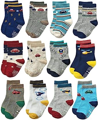 Kit 12 Pares Meia Infantil Antiderrapante 0-6/0 a 6 Meses tema/gênero Meninos neném nenéns bebe bebes