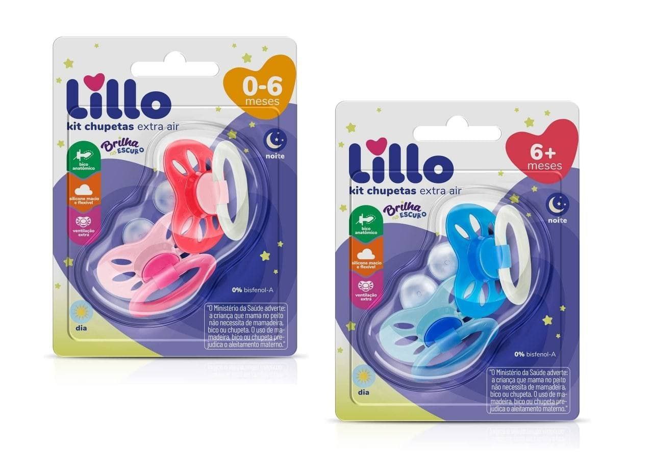 Kit de Chupeta Anatômica Extra Air Dia e Noite Lillo