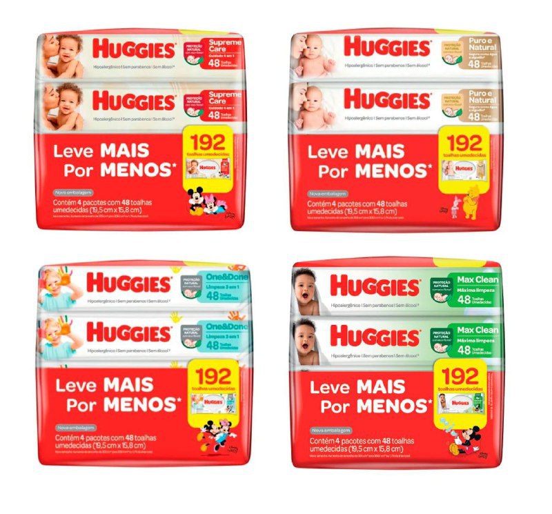 Lenço Umedecido Huggies 192 unidades (4 pacotes com 48 unidades cada)