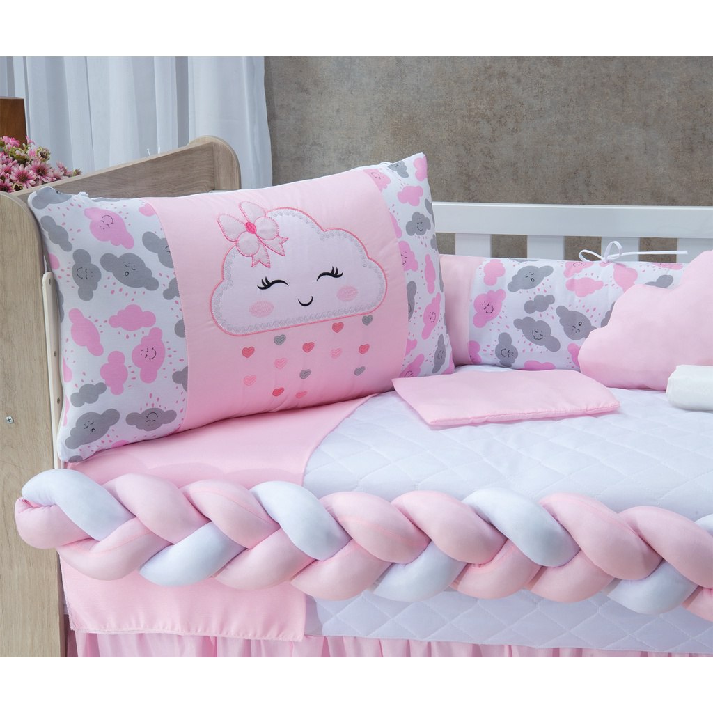 Berço Menina Nuvem Rosa 11 Peças Padrão Americano e Nacional - A Pronta Entrega