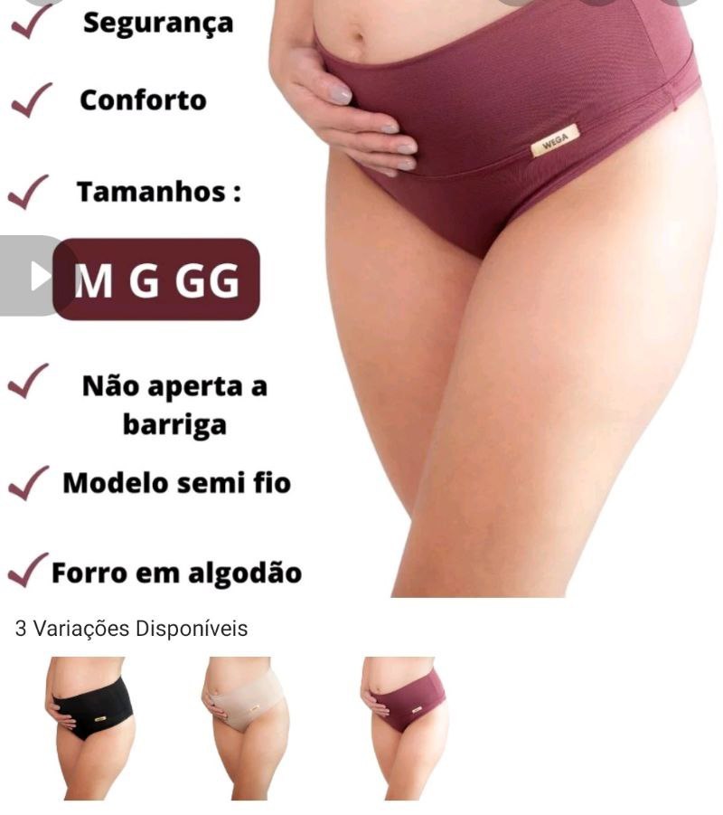 Calcinha Gestante Pós Parto Calçola Grávida Confortável Lingerie Feminina Gravidez Tanga Cós Duplo Suplex Maternidade