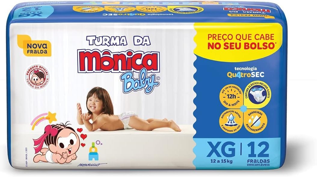Fralda Turma da Monica Baby Jumbinho XG 12 Unidades