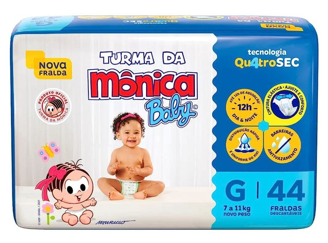Fralda Turma da Mônica Baby Mega G 44 Unidades
