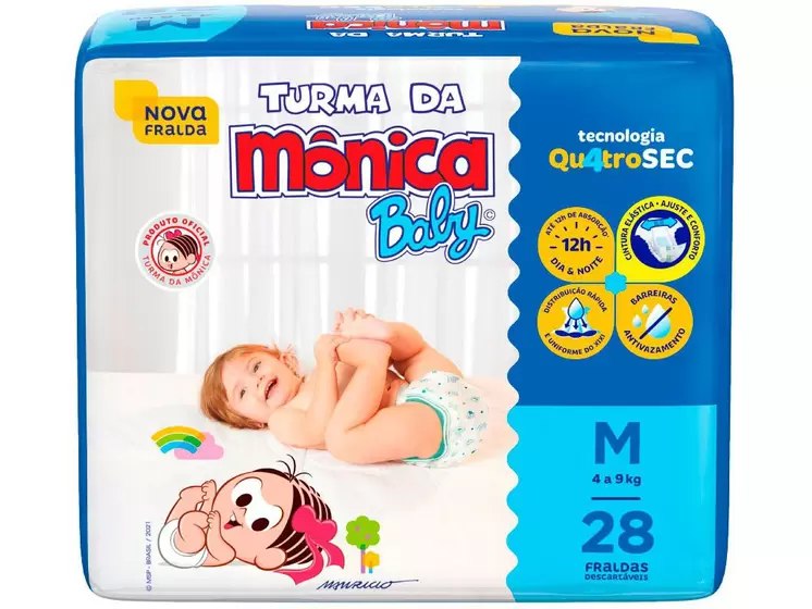 Fralda Turma da Mônica Baby Tam. M 4 a 9kg - 28 Unidades