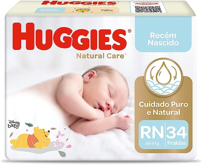 Huggies NATURAL CARE RN - Fralda recém-nascido, 34 unidades