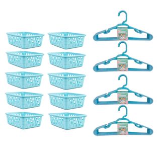 Kit 10 Cestos Organizador 16x12x6Cm + 20 Cabides Infantil