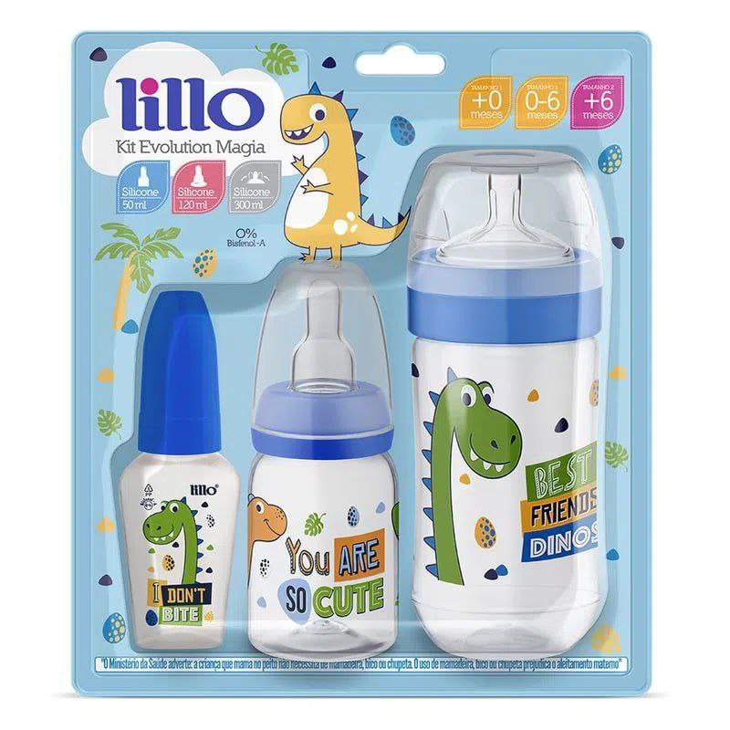 Kit 3 Mamadeiras Evolution Magia 50/120/300ml Dino - Lillo