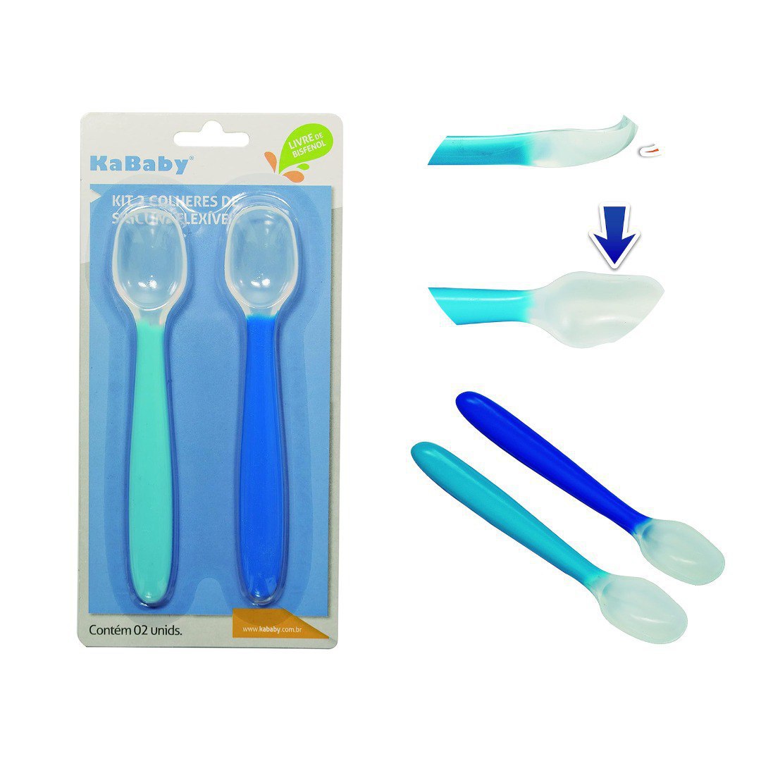 Kit com 2 Colheres de Silicone Flexíveis KaBaby Azul
