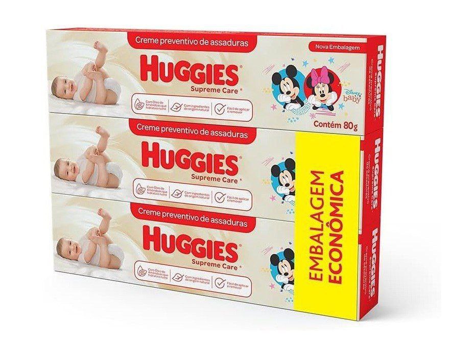 Kit com 3 unidades de Cremes de Assaduras Huggies Supreme Care -  80g cada