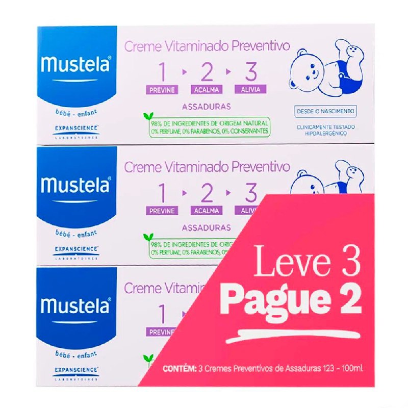Kit Creme Vitaminado Preventivo Mustela 110g com 3 Unidades